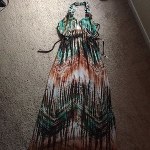 Bisou Bisou teal black and terra-cotta dress sz 4